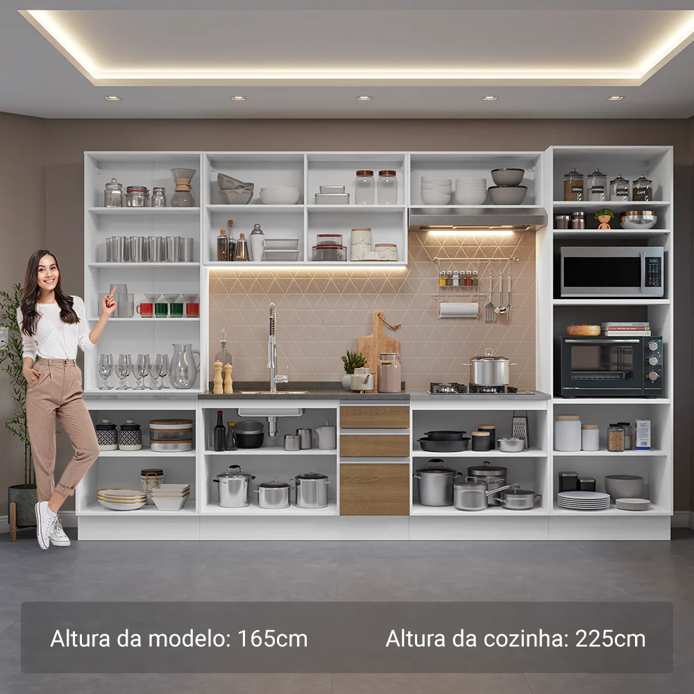 Armário de Cozinha Completa 340cm Branco/Rustic Glamy Madesa 01 - Image 4