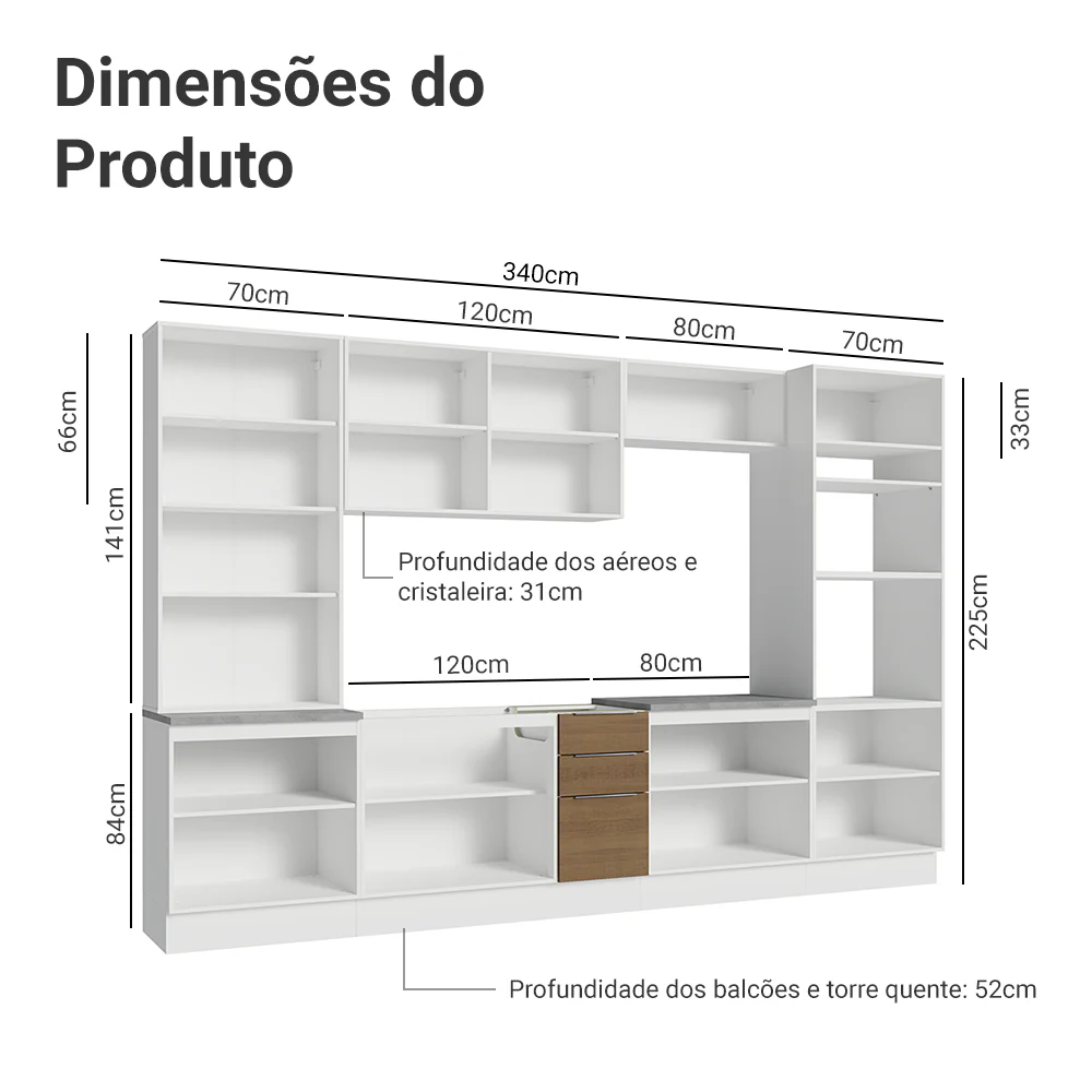 Armário de Cozinha Completa 340cm Branco/Rustic Stella Madesa 01 - Image 3