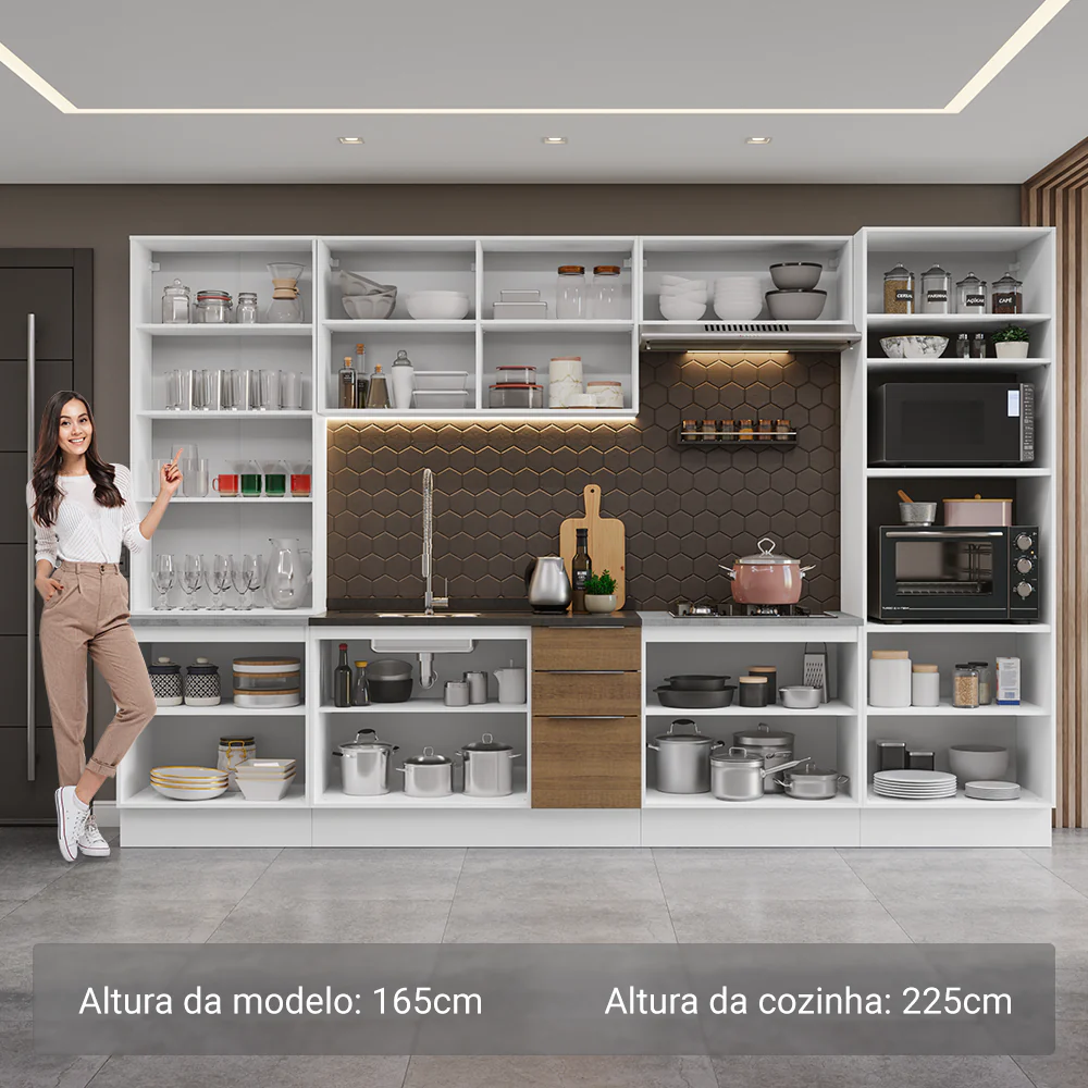 Armário de Cozinha Completa 340cm Branco/Rustic Stella Madesa 01 - Image 4