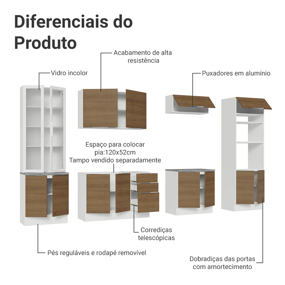 Armário de Cozinha Completa 340cm Branco/Rustic Stella Madesa 01 - Image 5