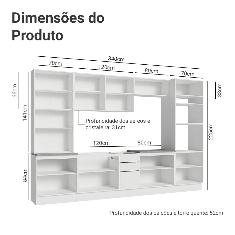 Armário de Cozinha Completa 340cm Branco Stella Madesa 01 - Image 3