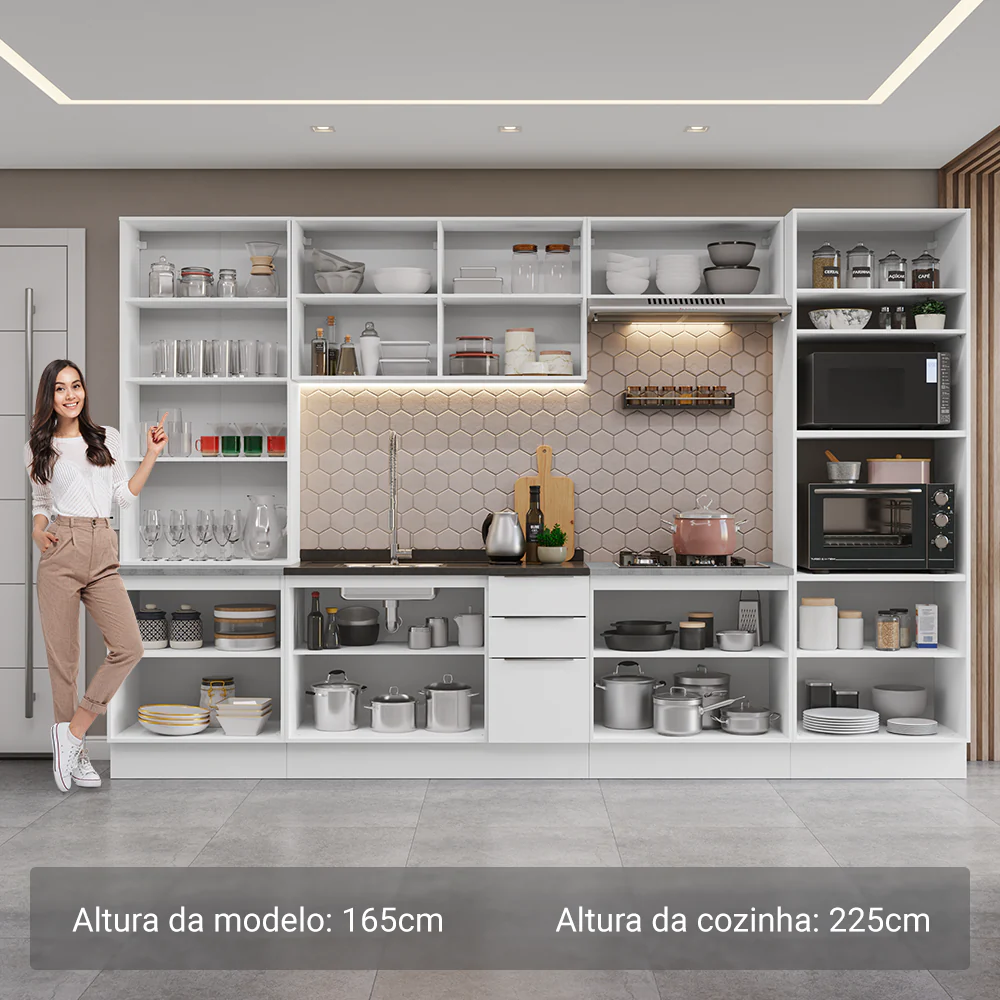 Armário de Cozinha Completa 340cm Branco Stella Madesa 01 - Image 4