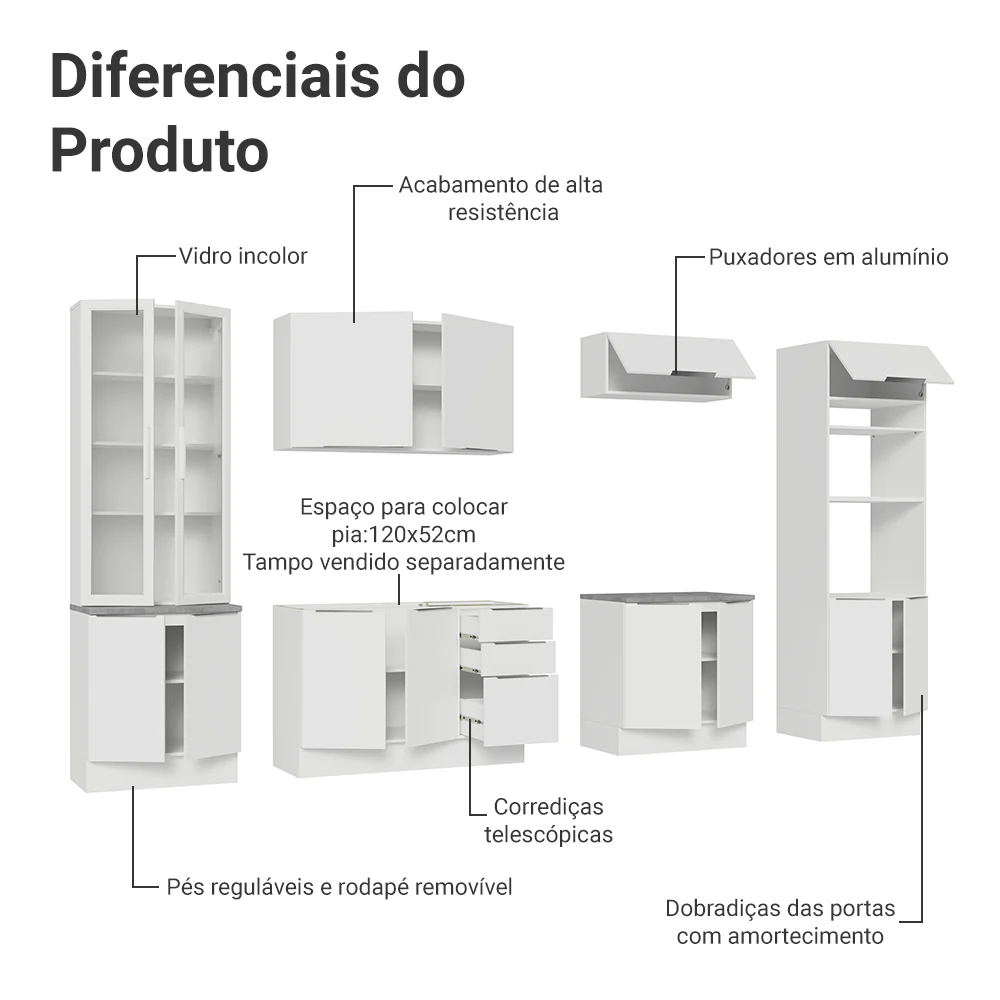 Armário de Cozinha Completa 340cm Branco Stella Madesa 01 - Image 5