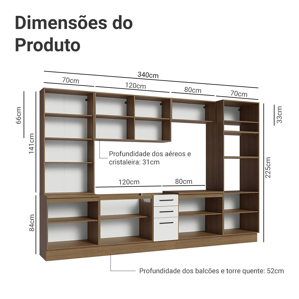 Armário de Cozinha Completa 340cm Rustic/Branco Agata Madesa 01 - Image 3