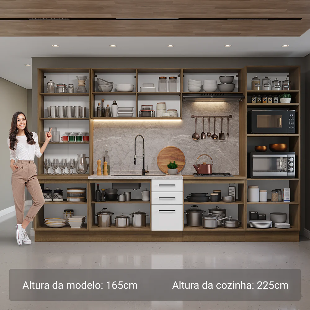 Armário de Cozinha Completa 340cm Rustic/Branco Agata Madesa 01 - Image 4