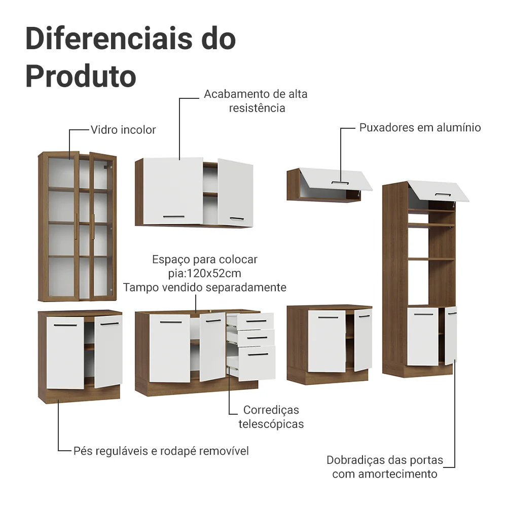 Armário de Cozinha Completa 340cm Rustic/Branco Agata Madesa 01 - Image 5
