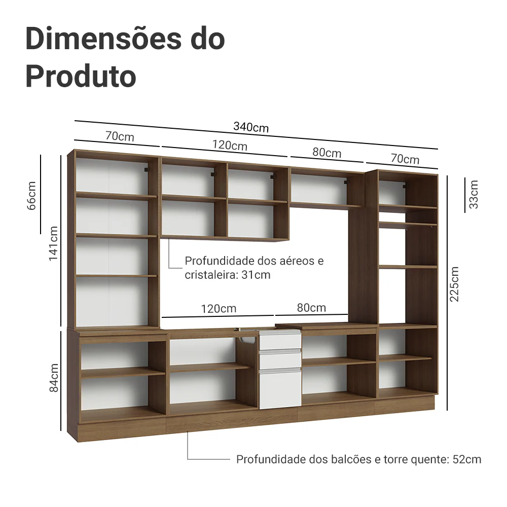 Armário de Cozinha Completa 340cm Rustic/Branco Glamy Madesa 01 - Image 3