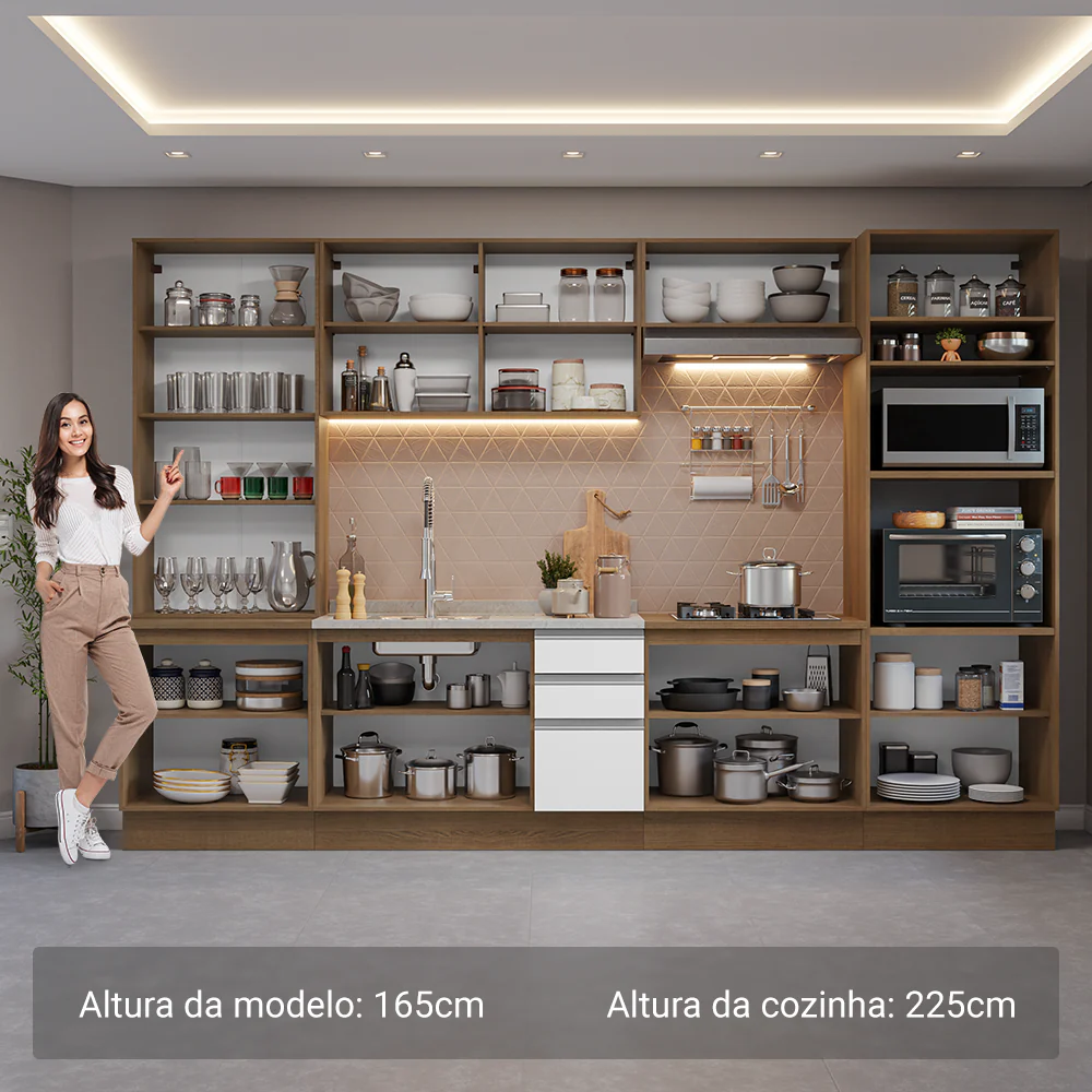 Armário de Cozinha Completa 340cm Rustic/Branco Glamy Madesa 01 - Image 4