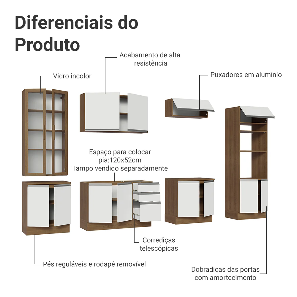 Armário de Cozinha Completa 340cm Rustic/Branco Glamy Madesa 01 - Image 5