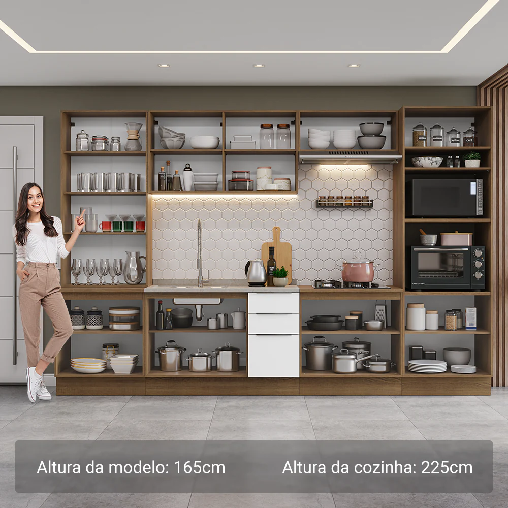 Armário de Cozinha Completa 340cm Rustic/Branco Stella Madesa 01 - Image 4