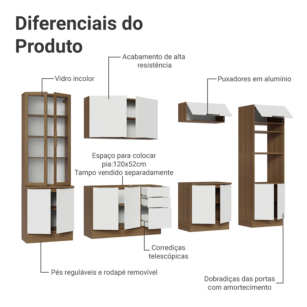 Armário de Cozinha Completa 340cm Rustic/Branco Stella Madesa 01 - Image 5