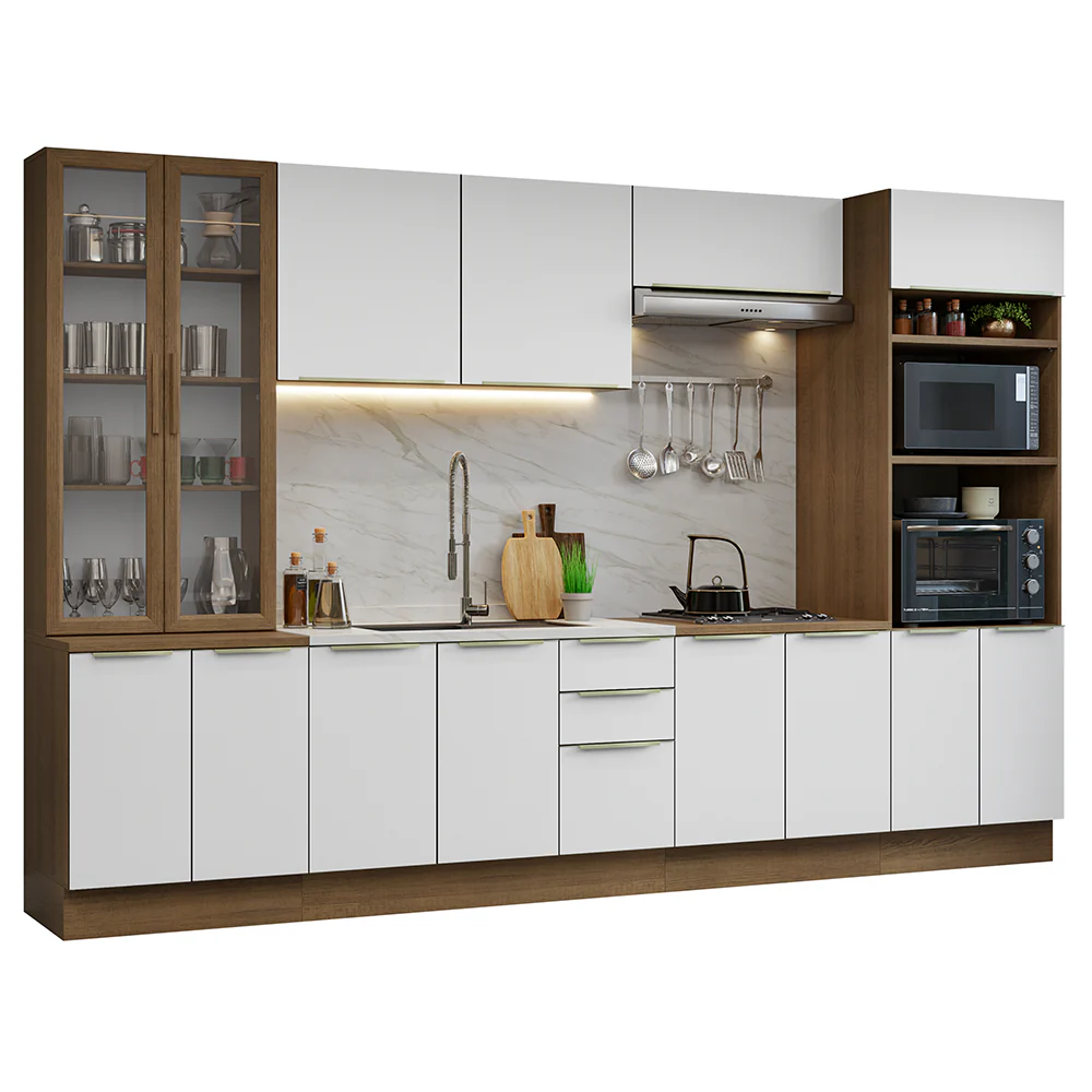 Armário de Cozinha Completa 340 x 60 cm Rustic/Branco Veludo Lux Madesa 02 - Image 2