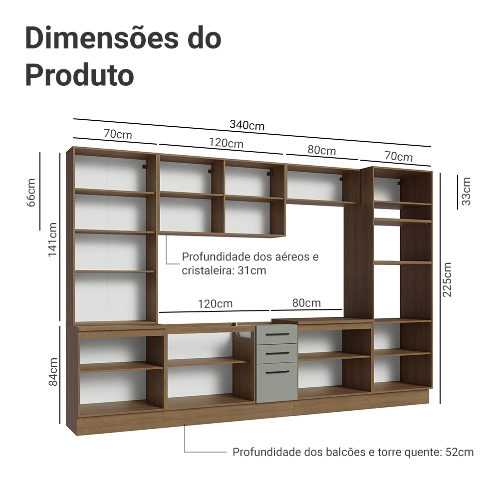 Armário de Cozinha Completa 340cm Rustic/Cinza Agata Madesa 01 - Image 3