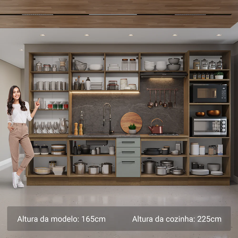 Armário de Cozinha Completa 340cm Rustic/Cinza Agata Madesa 01 - Image 4