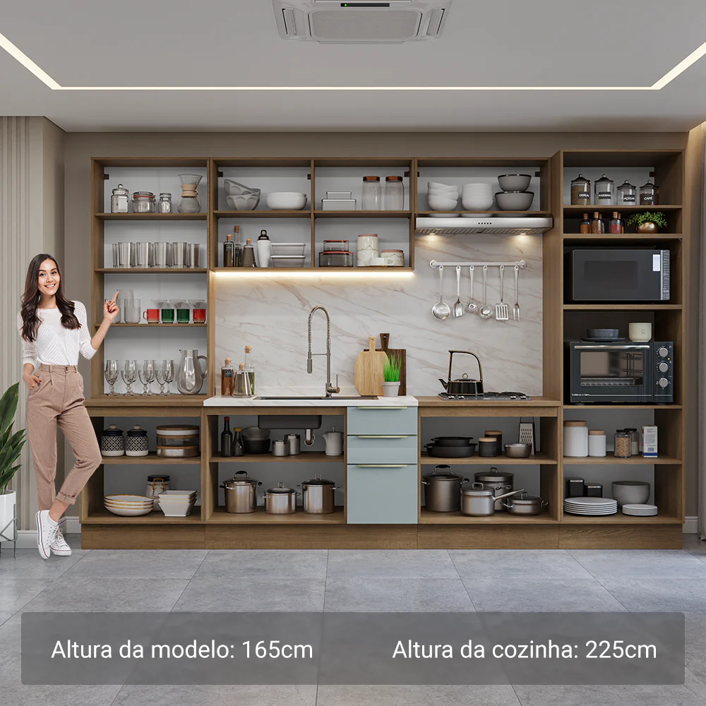 Armário de Cozinha Completa 340 x 60 cm Rustic/Cinza Lux Madesa 02 - Image 4