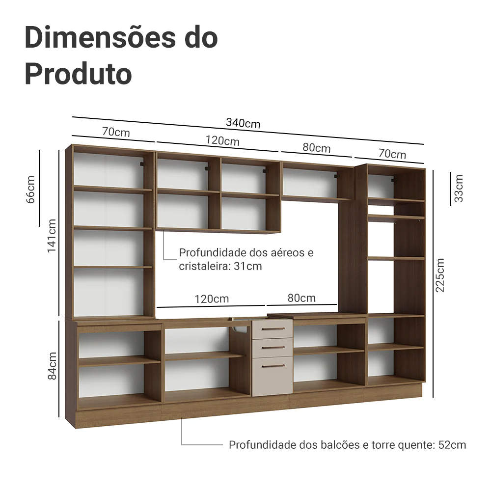 Armário de Cozinha Completa 340cm Rustic/Crema Agata Madesa 01 - Image 3
