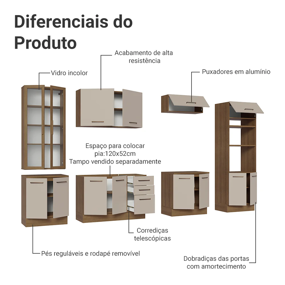 Armário de Cozinha Completa 340cm Rustic/Crema Agata Madesa 01 - Image 5