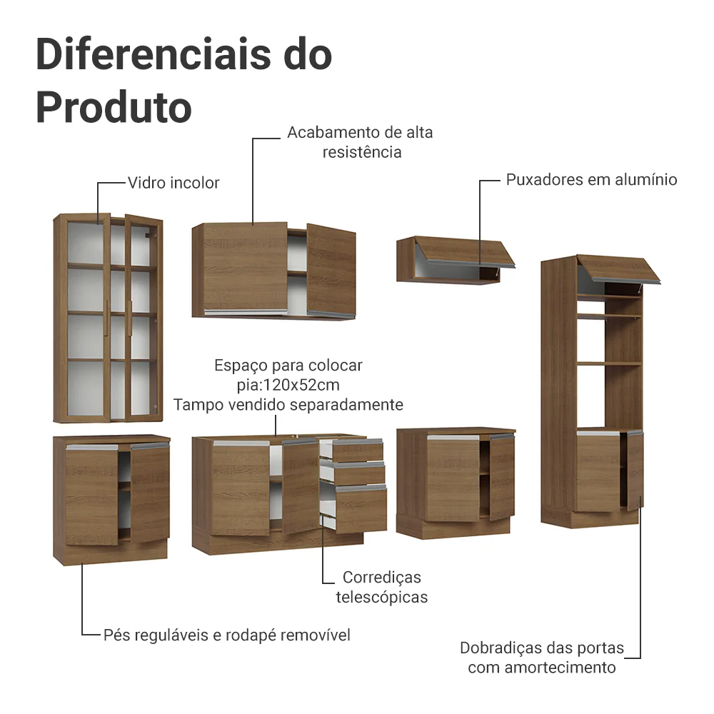 Armário de Cozinha Completa 340cm Rustic Glamy Madesa 01 - Image 5