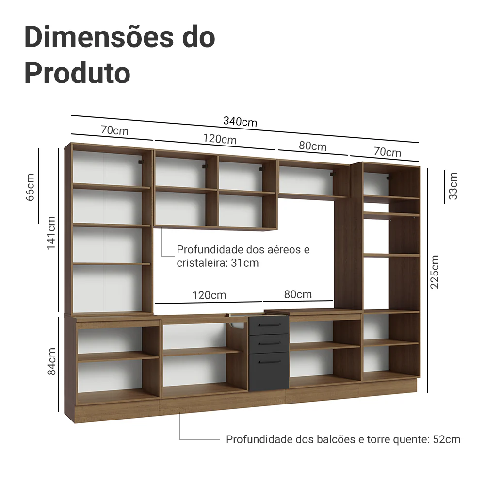 Armário de Cozinha Completa 340cm Rustic/Preto Agata Madesa 01 - Image 3