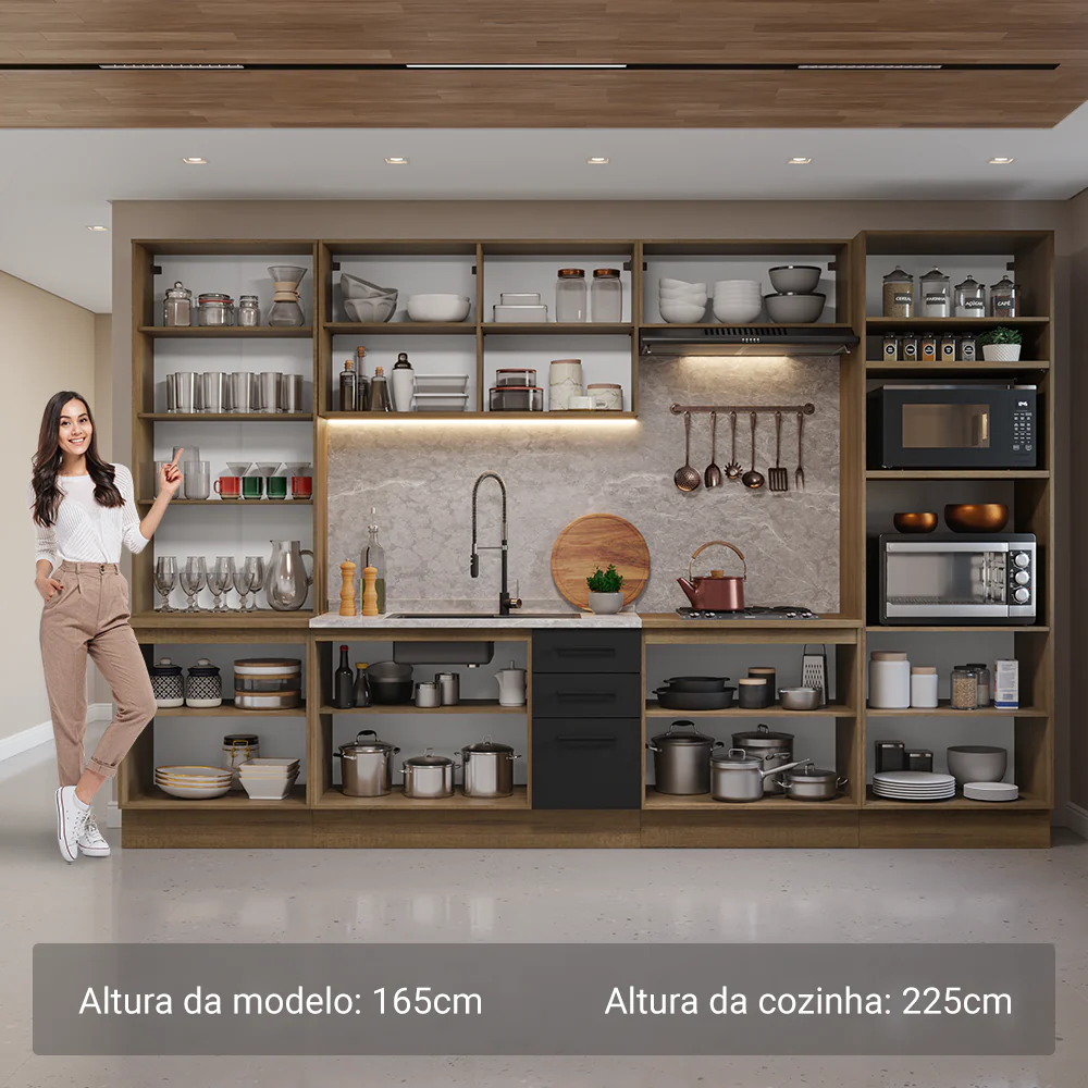 Armário de Cozinha Completa 340cm Rustic/Preto Agata Madesa 01 - Image 4