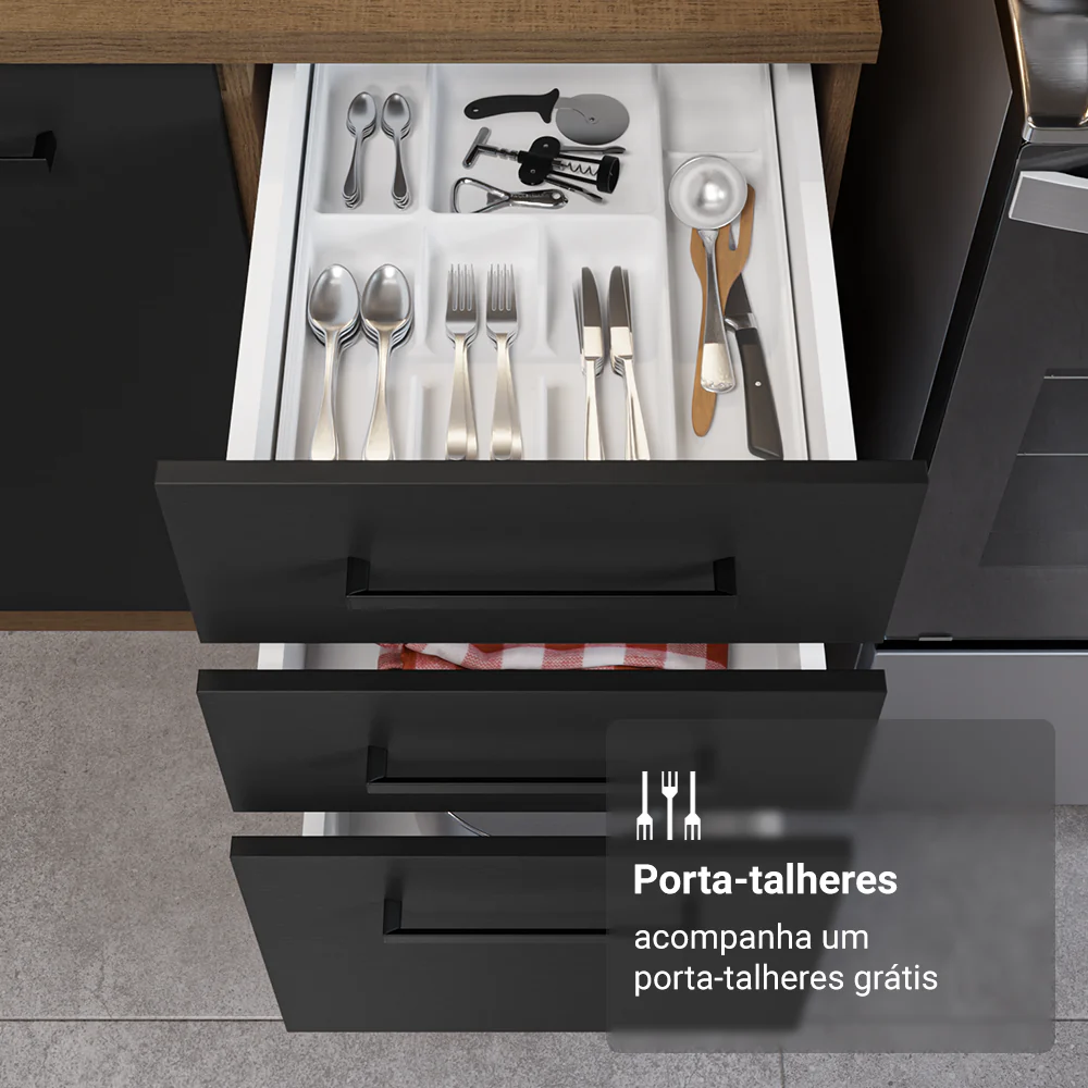 Armário de Cozinha Completa 340cm Rustic/Preto Agata Madesa 01 - Image 8