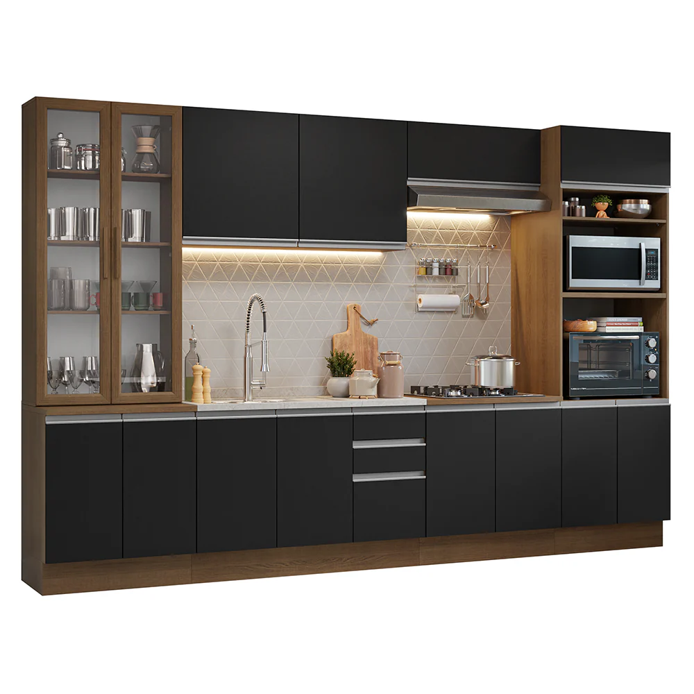 Armário de Cozinha Completa 340cm Rustic/Preto Glamy Madesa 01 - Image 2
