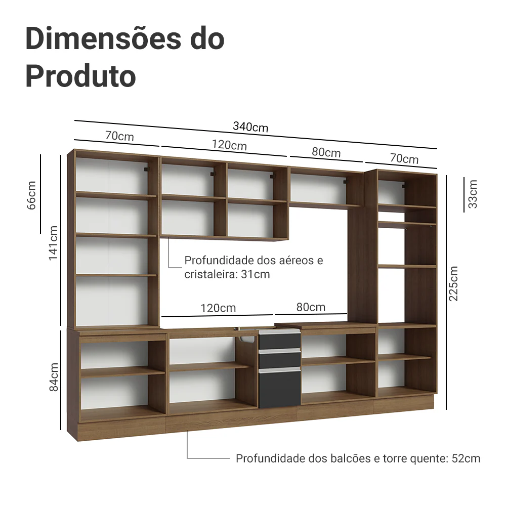 Armário de Cozinha Completa 340cm Rustic/Preto Glamy Madesa 01 - Image 3