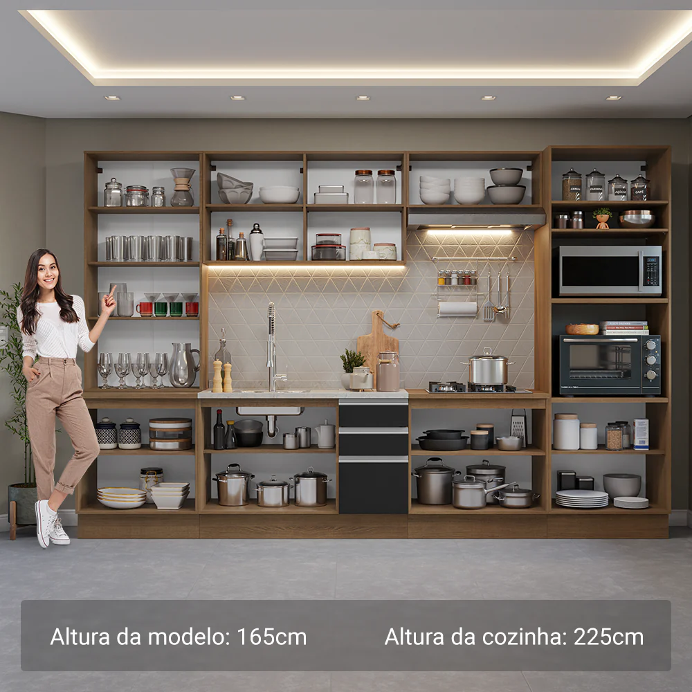 Armário de Cozinha Completa 340cm Rustic/Preto Glamy Madesa 01 - Image 4