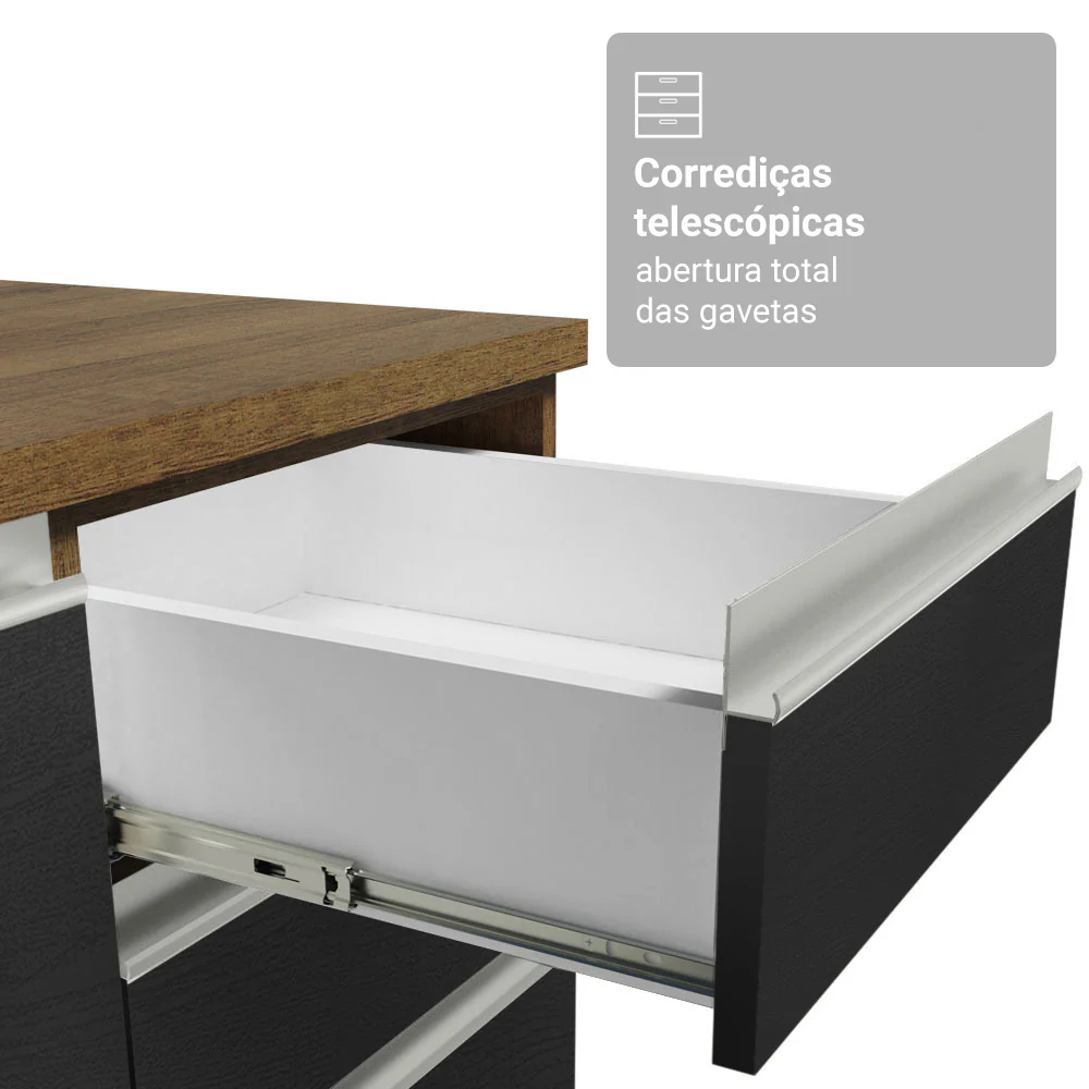 Armário de Cozinha Completa 340cm Rustic/Preto Glamy Madesa 01 - Image 7
