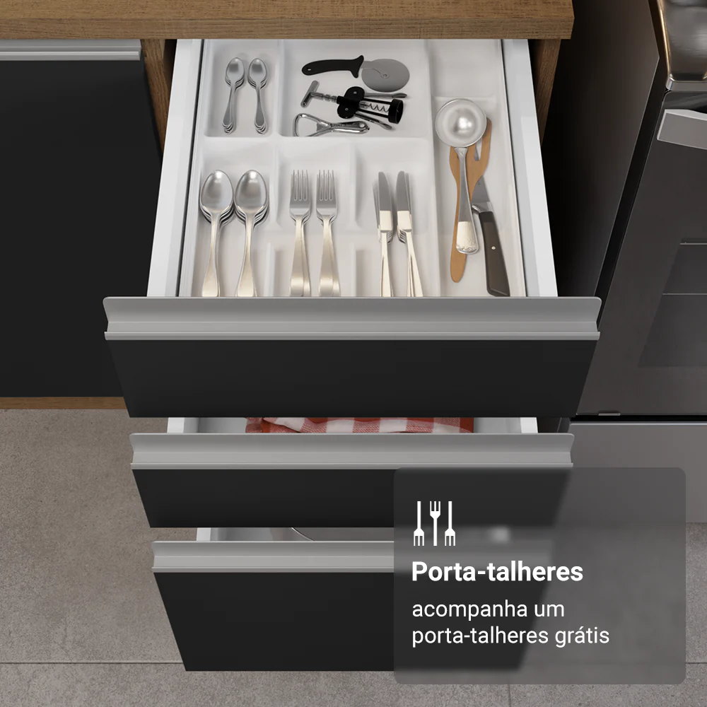 Armário de Cozinha Completa 340cm Rustic/Preto Glamy Madesa 01 - Image 8