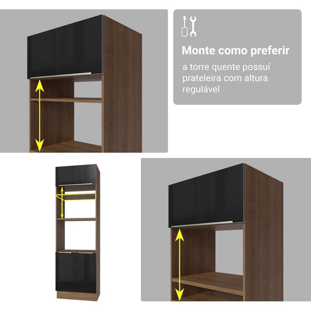 Armário de Cozinha Completa 340 x 60 cm Rustic/Preto Lux Madesa 02 - Image 10