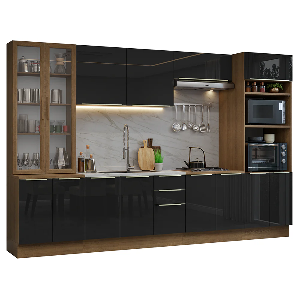 Armário de Cozinha Completa 340 x 60 cm Rustic/Preto Lux Madesa 02 - Image 2