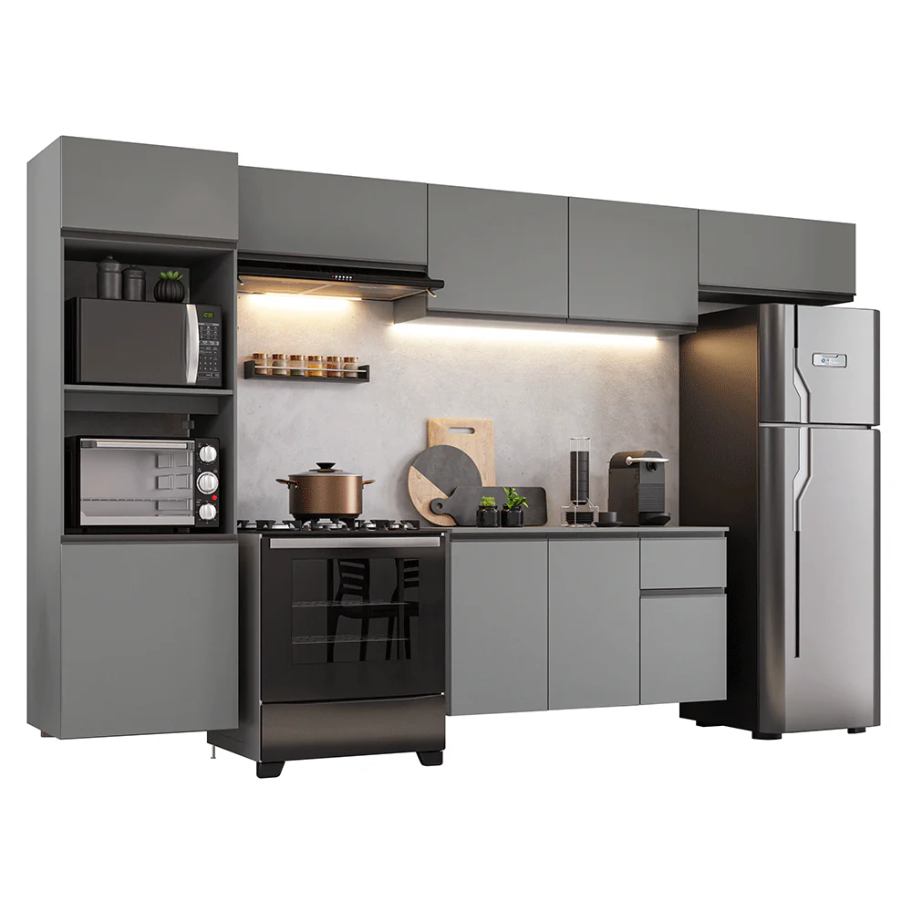 Armário de Cozinha Completa 340cm Suspensa Cinza Nice Madesa 02 - Image 2