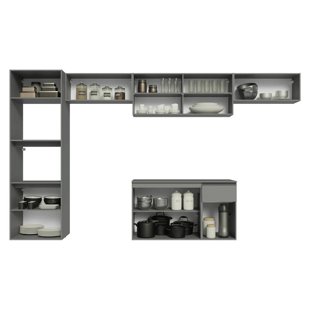 Armário de Cozinha Completa 340cm Suspensa Cinza Nice Madesa 02 - Image 5