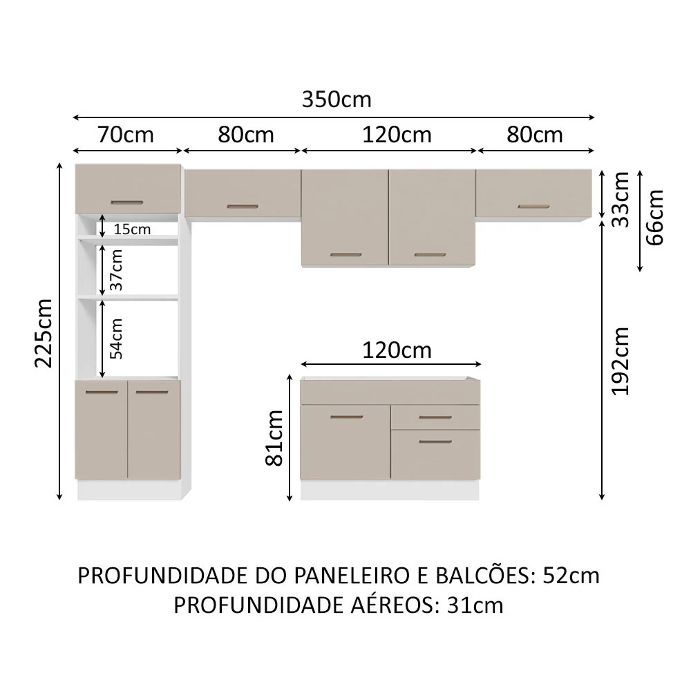 Armário de Cozinha Completa 350cm Branco/Crema Agata Madesa 01 - Image 3