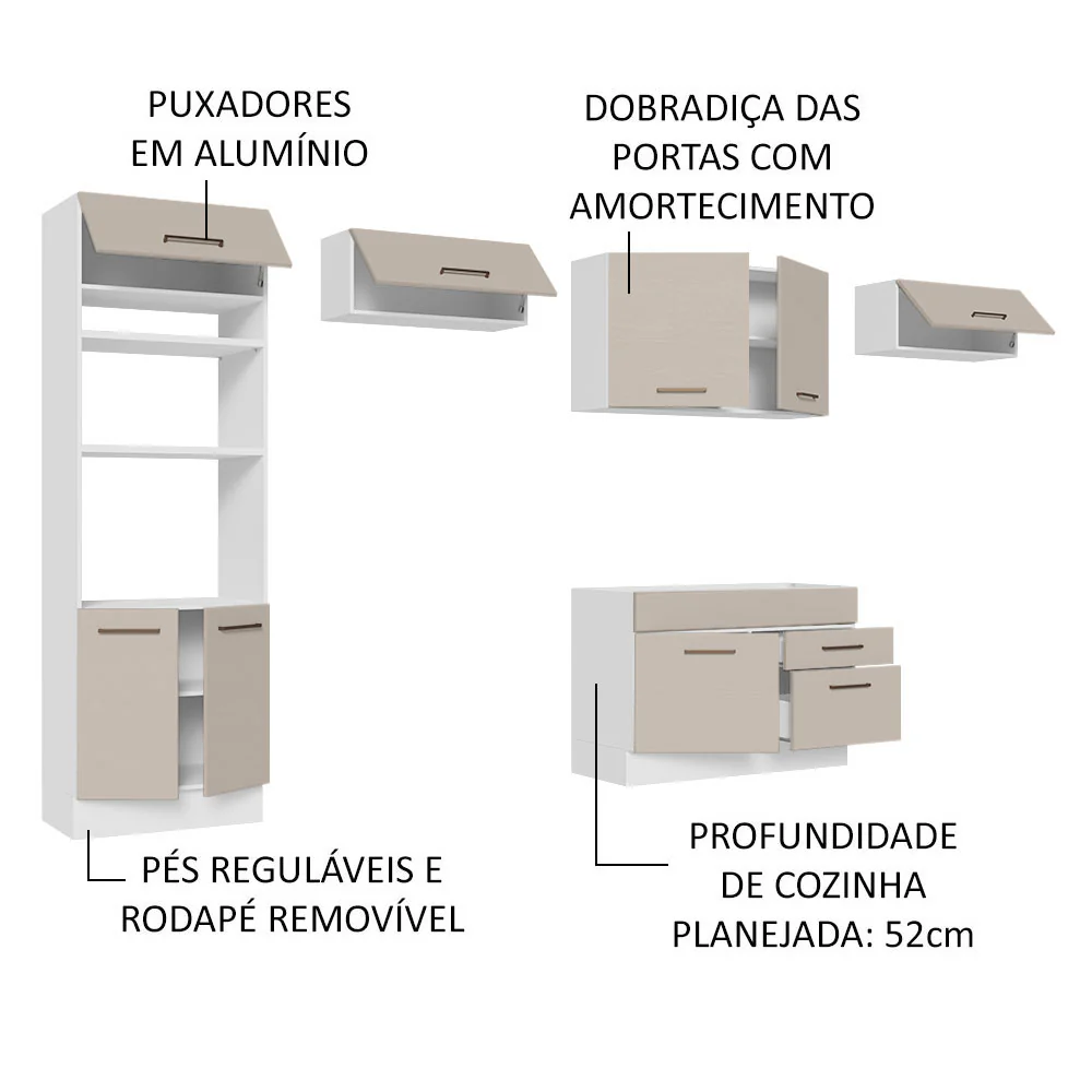 Armário de Cozinha Completa 350cm Branco/Crema Agata Madesa 01 - Image 4