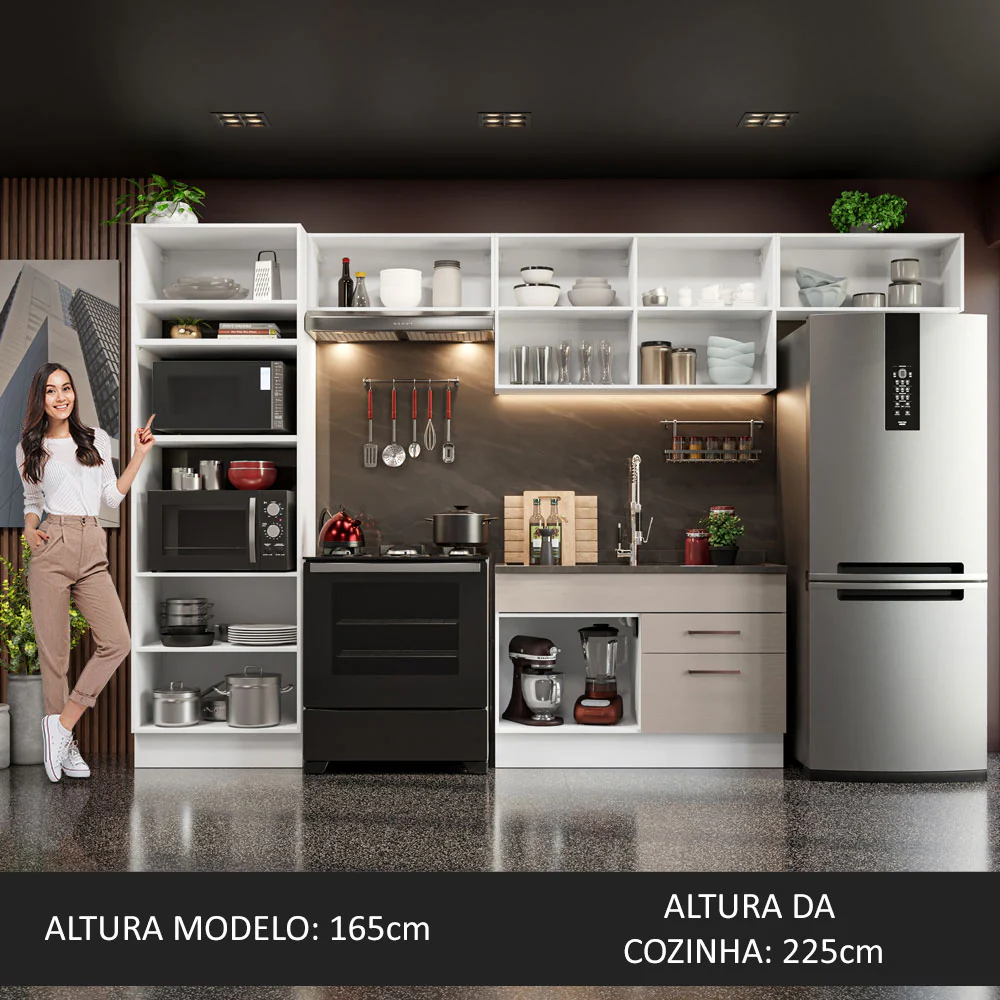 Armário de Cozinha Completa 350cm Branco/Crema Agata Madesa 01 - Image 5