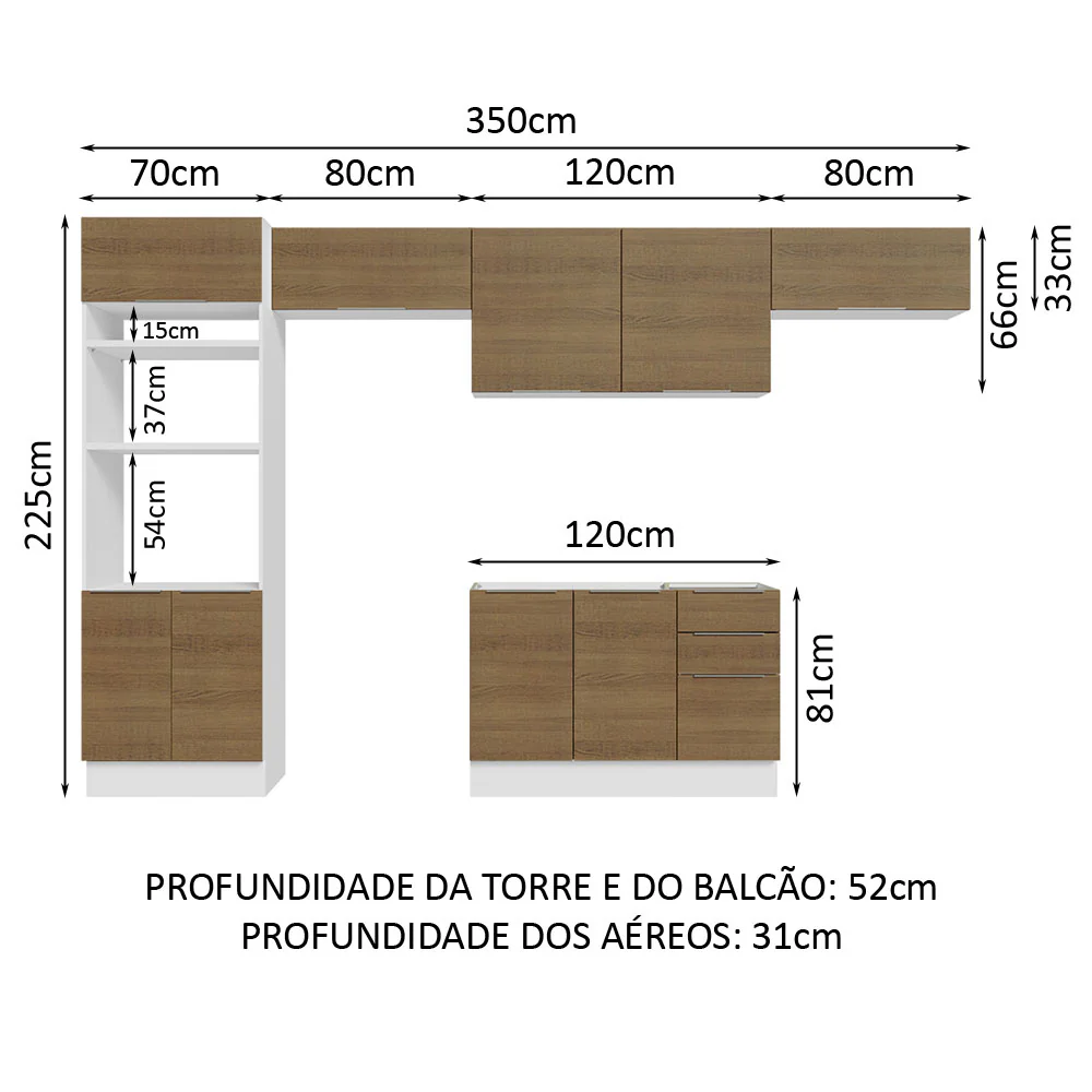 Armário de Cozinha Completa 350cm Branco/Rustic Stella Madesa 01 - Image 3