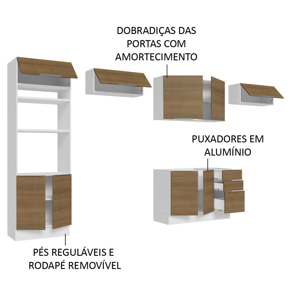 Armário de Cozinha Completa 350cm Branco/Rustic Stella Madesa 01 - Image 4