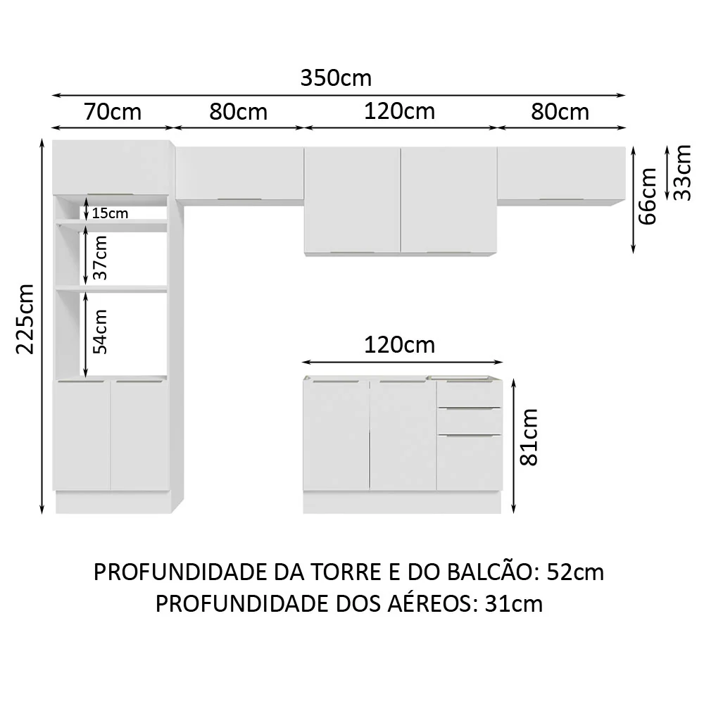 Armário de Cozinha Completa 350cm Branco Stella Madesa 01 - Image 3