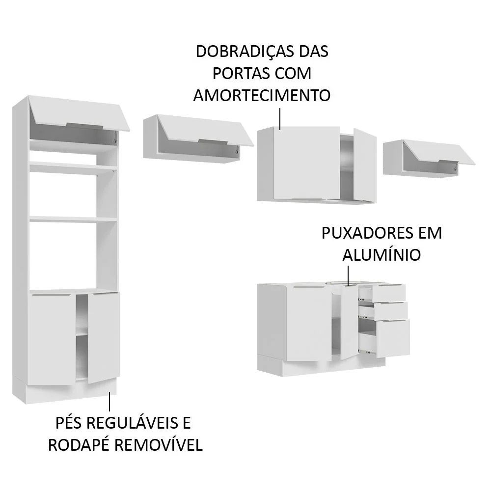 Armário de Cozinha Completa 350cm Branco Stella Madesa 01 - Image 4
