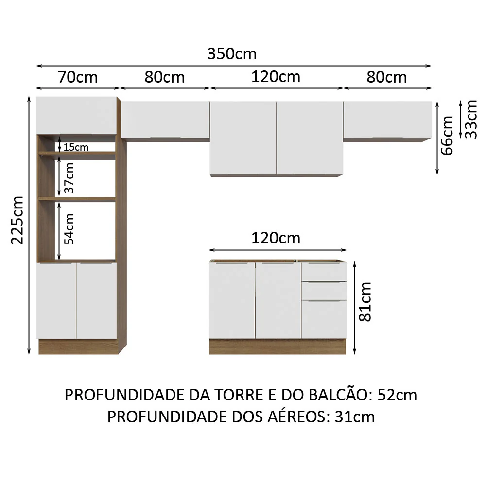 Armário de Cozinha Completa 350cm Rustic/Branco Stella Madesa 01 - Image 3