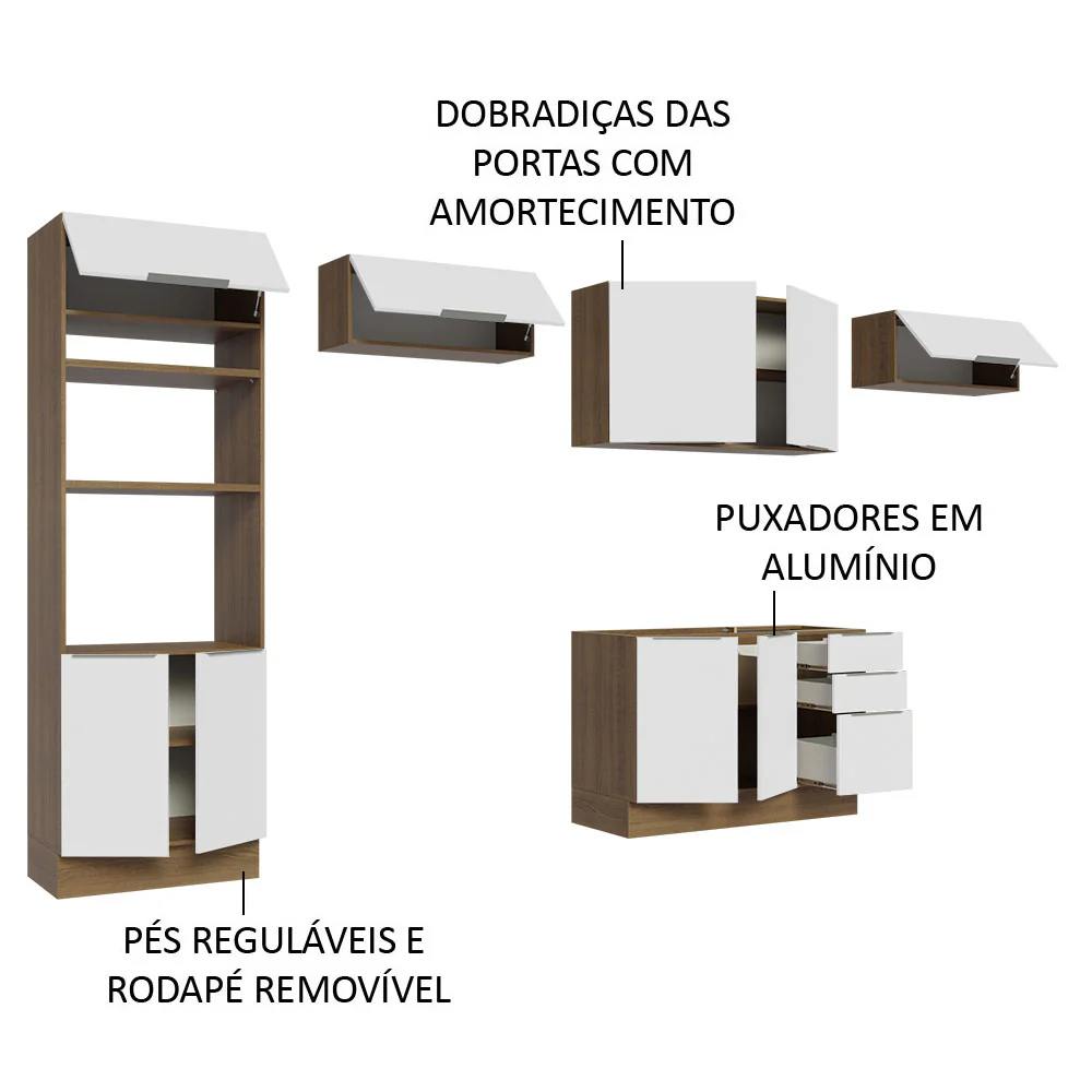 Armário de Cozinha Completa 350cm Rustic/Branco Stella Madesa 01 - Image 4