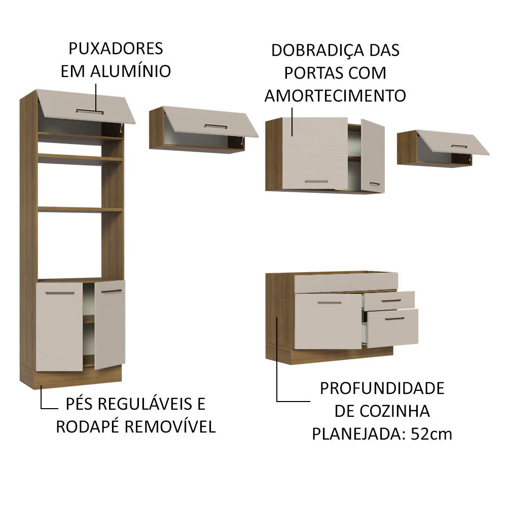 Armário de Cozinha Completa 350cm Rustic/Crema Agata Madesa 01 - Image 4