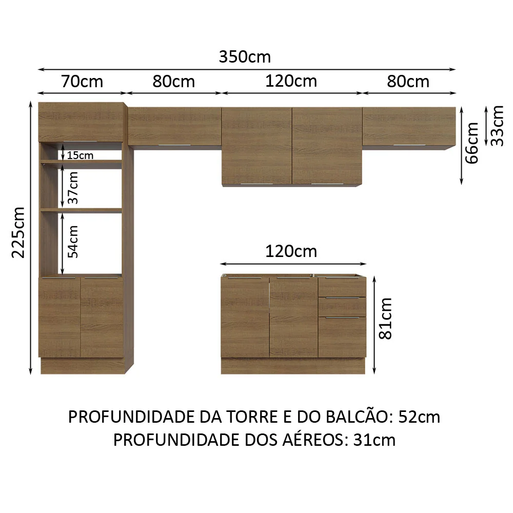 Armário de Cozinha Completa 350cm Rustic Stella Madesa 01 - Image 3