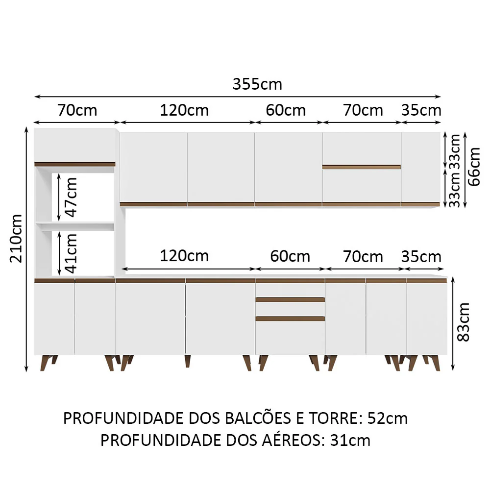 Armário de Cozinha Completa 355cm Branco Reims da Sabrina Madesa - Image 3