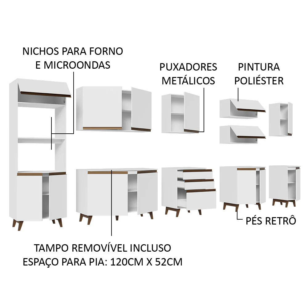 Armário de Cozinha Completa 355cm Branco Reims da Sabrina Madesa - Image 4