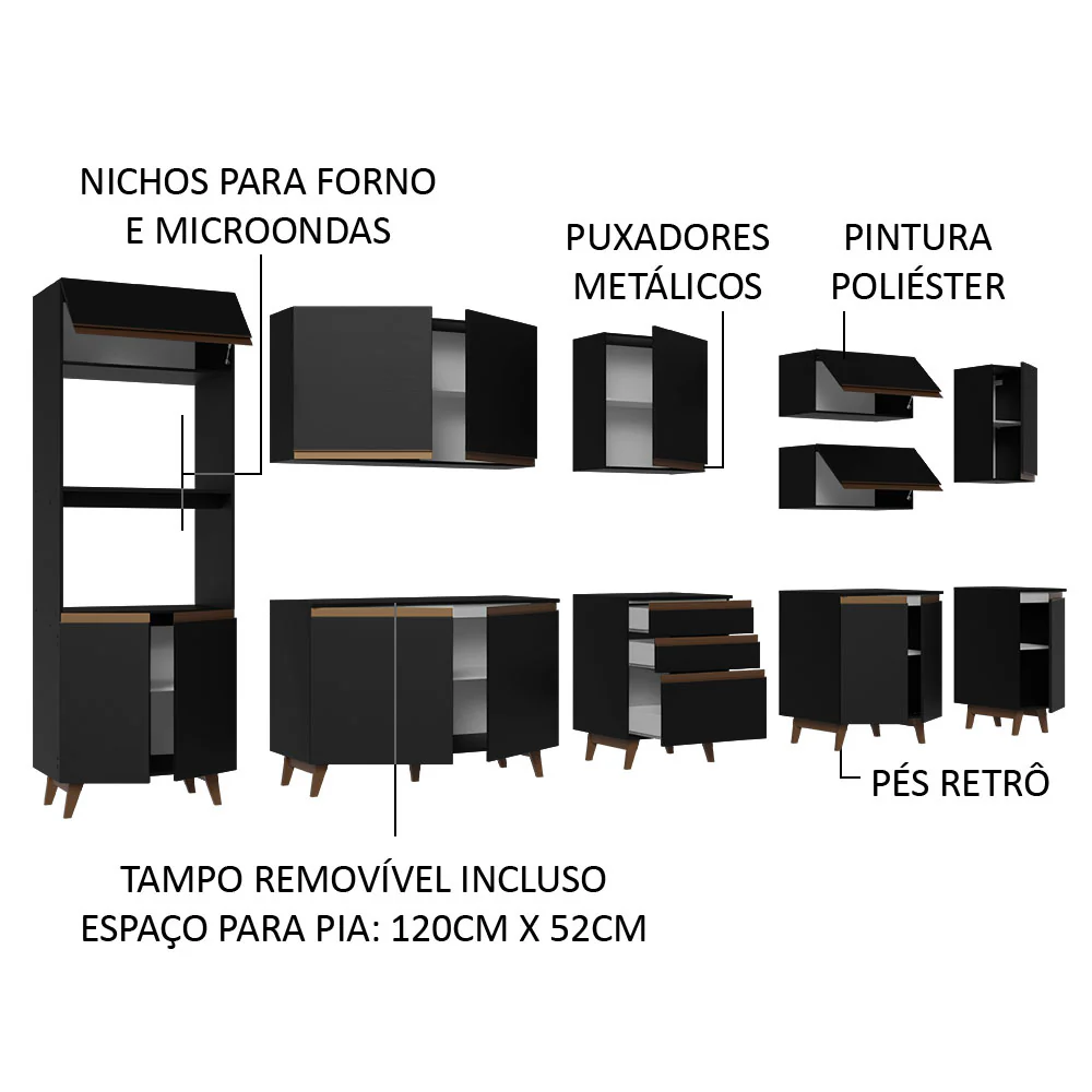 Armário de Cozinha Completa 355cm Preto Reims da Sabrina Madesa - Image 4
