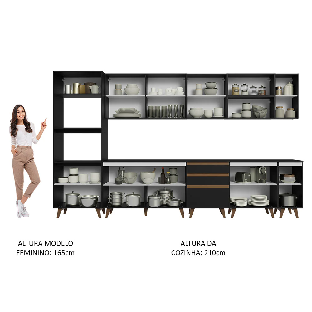 Armário de Cozinha Completa 355cm Preto Reims da Sabrina Madesa - Image 5