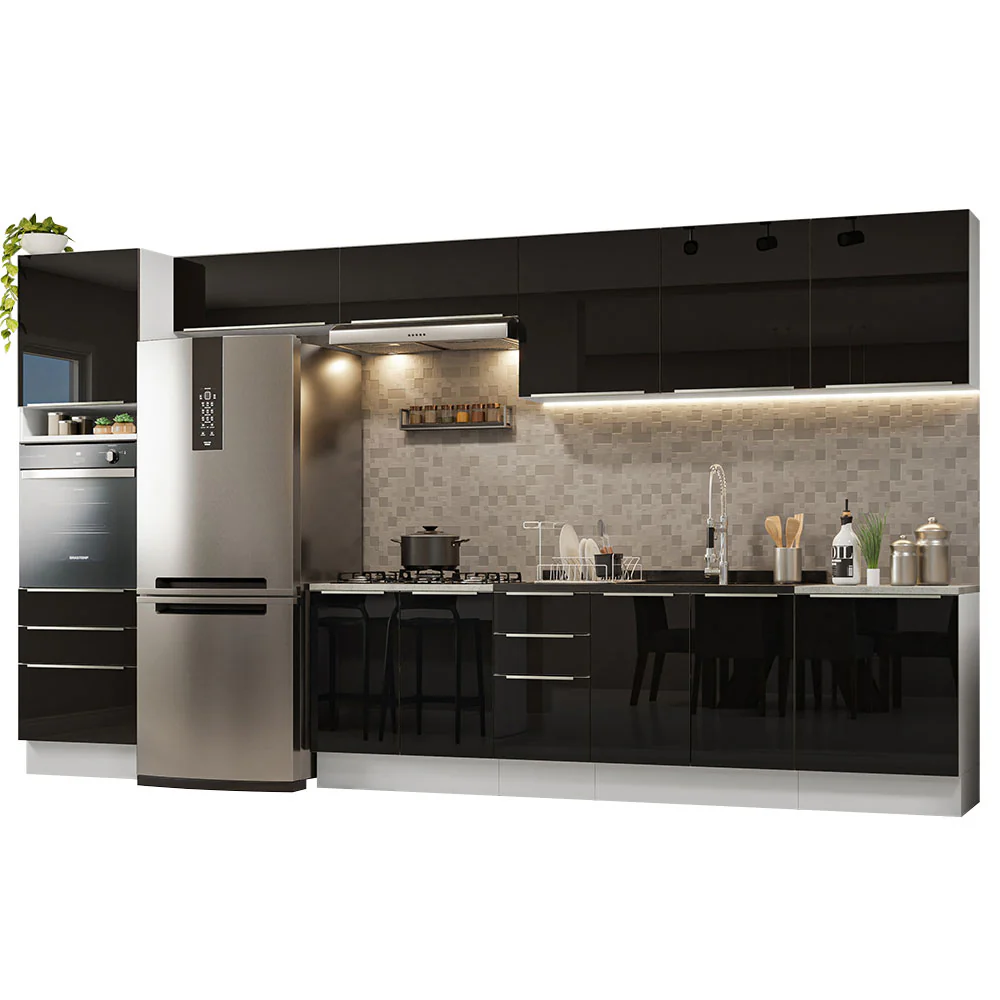 Armário de Cozinha Completa 400 x 60 cm Branco/Preto Lux da Thauane Madesa - Image 2